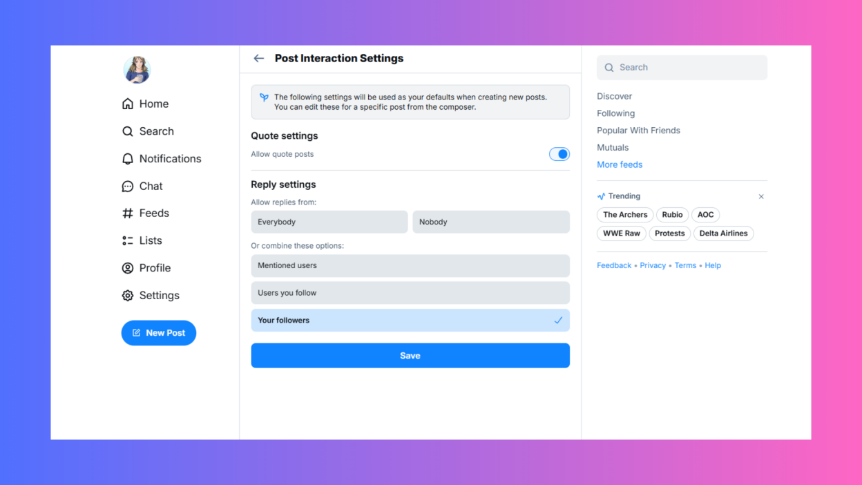 Bạn Có Thể Giờ Đây Hạn Chế Trả Lời Chỉ Cho Người Theo Dõi Trên Bluesky